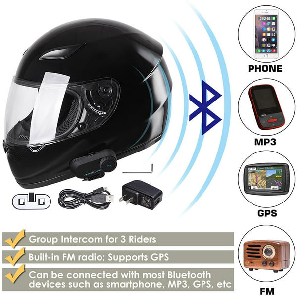 Wireless Bluetooth Intercom Integrated Modular Full Face Motorcycle Helmet DOT